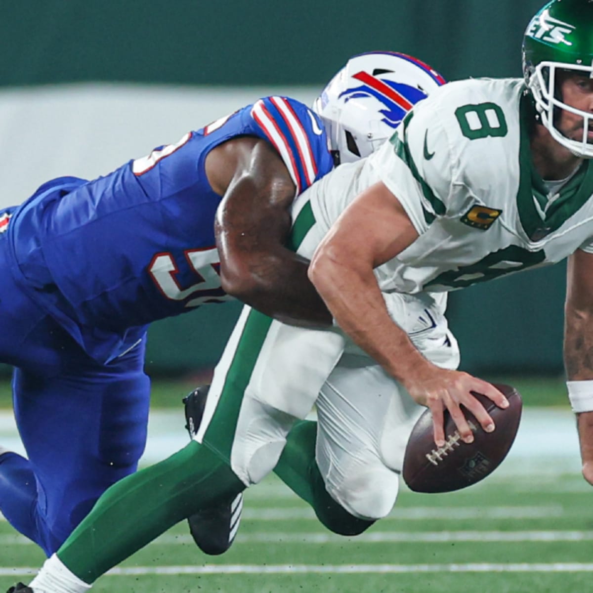 New York Jets QB Aaron Rodgers Exits Buffalo Bills Game Early With Injury -  Sports Illustrated Buffalo Bills News, Analysis and More