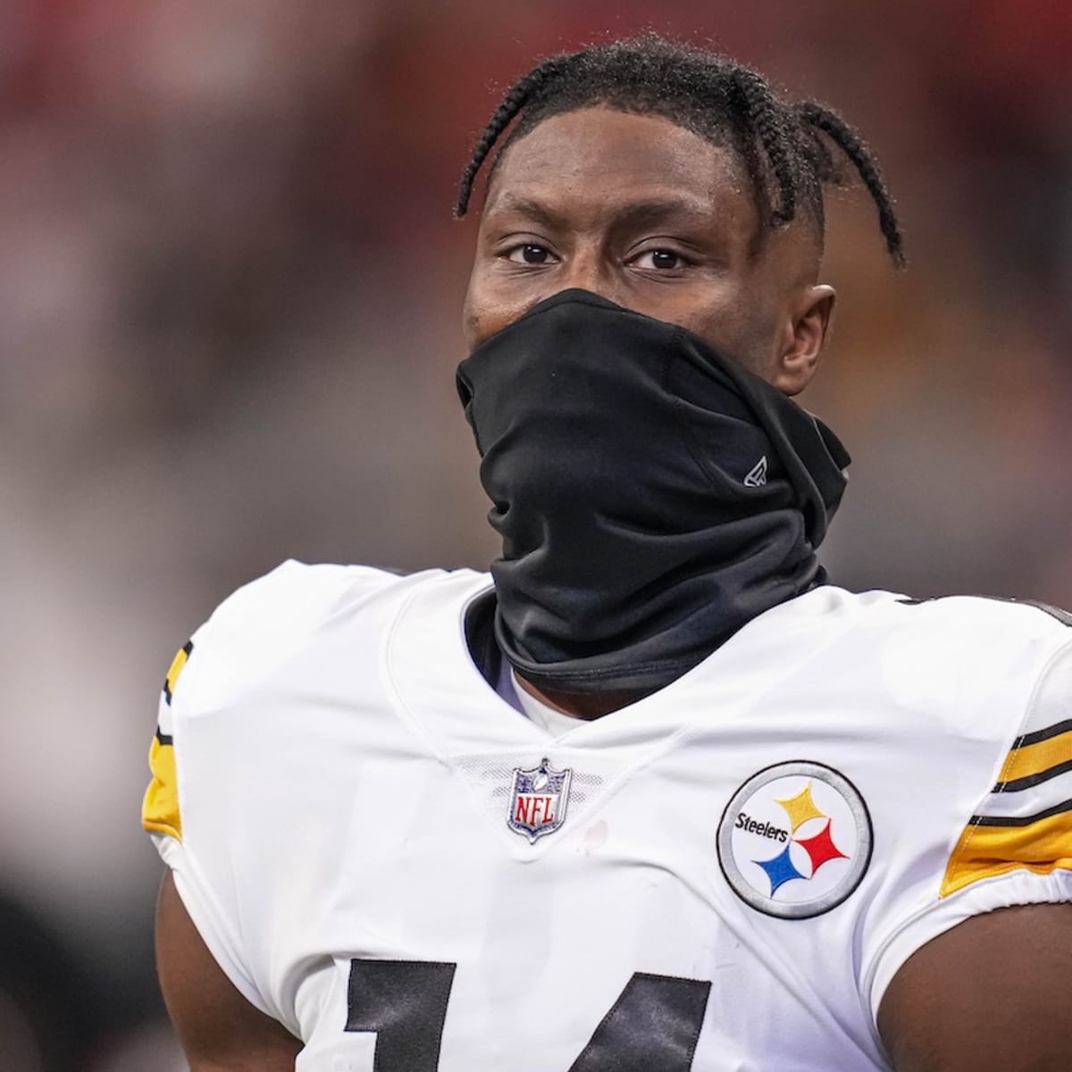 Pittsburgh Steelers wide receiver George Pickens looks on during