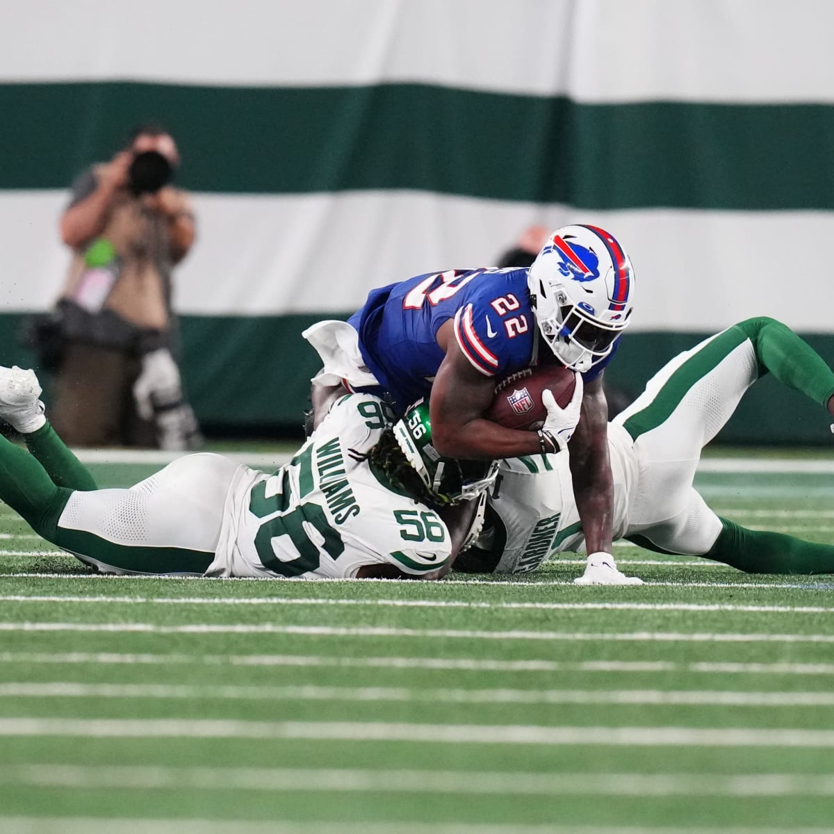 New York Jets linebacker Quincy Williams (56) runs against the New