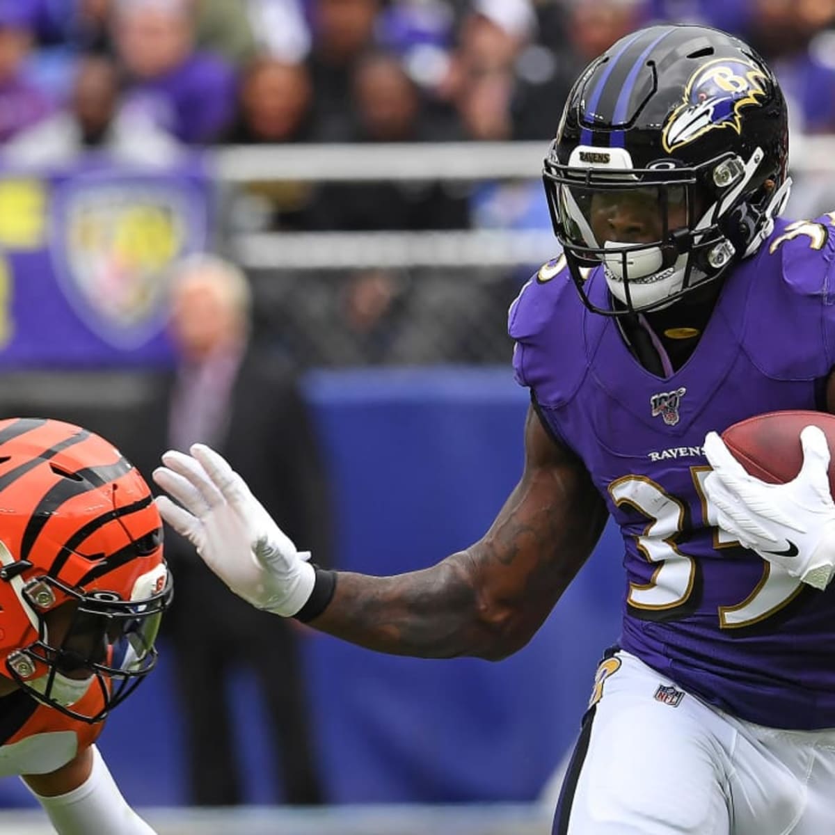 BALTIMORE, MD - SEPTEMBER 13: Inflatable decorations blow after a touchdown  by the Baltimore Ravens against the Cleveland Browns on September 13, 2020,  at M&T Bank Stadium in Baltimore, MD. (Photo by