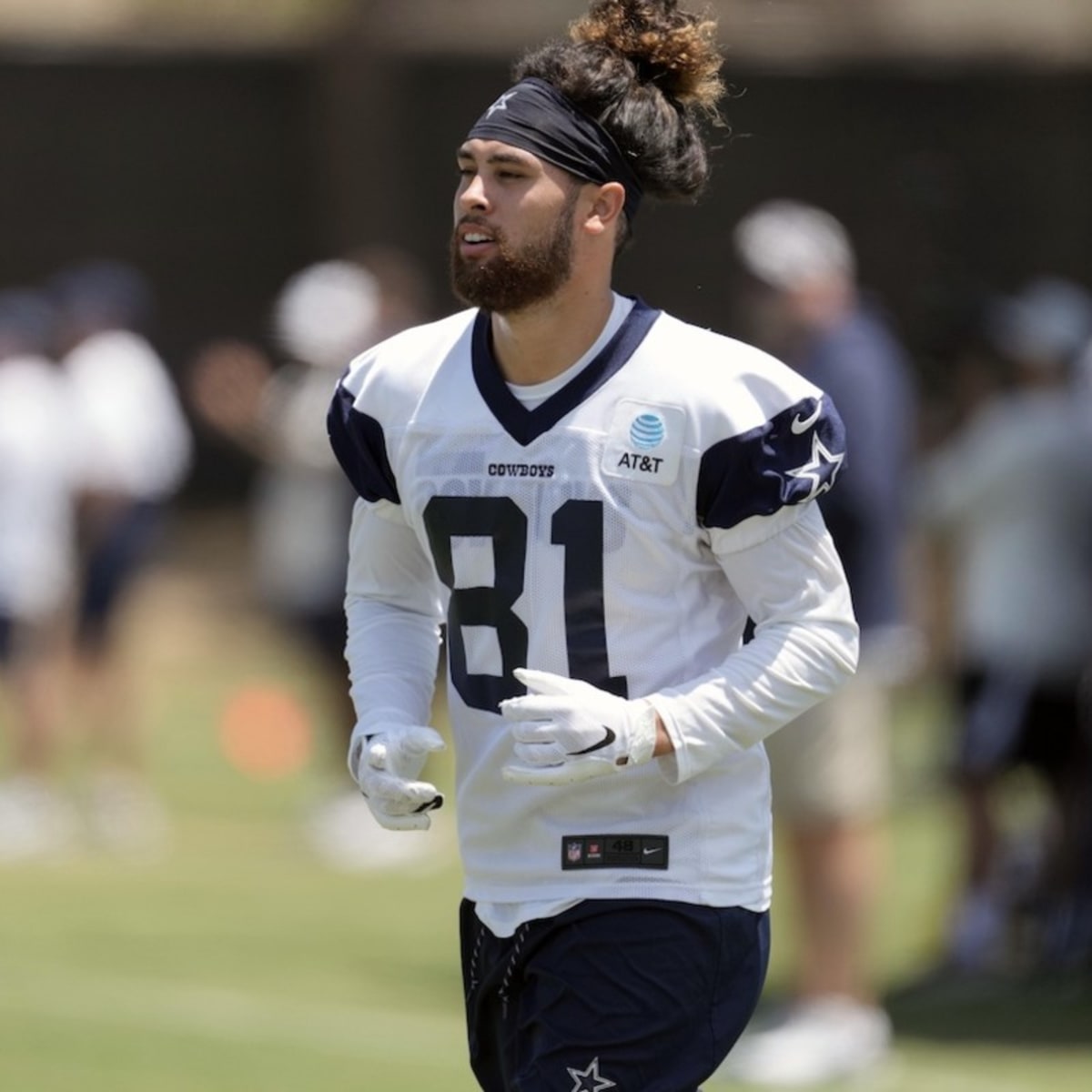 Dallas Cowboys wide receiver Simi Fehoko (81) smiles as he enters the field  before a preseason NFL football game against the Los Angeles Chargers  Saturday, Aug. 20, 2022, in Inglewood, Calif. (AP