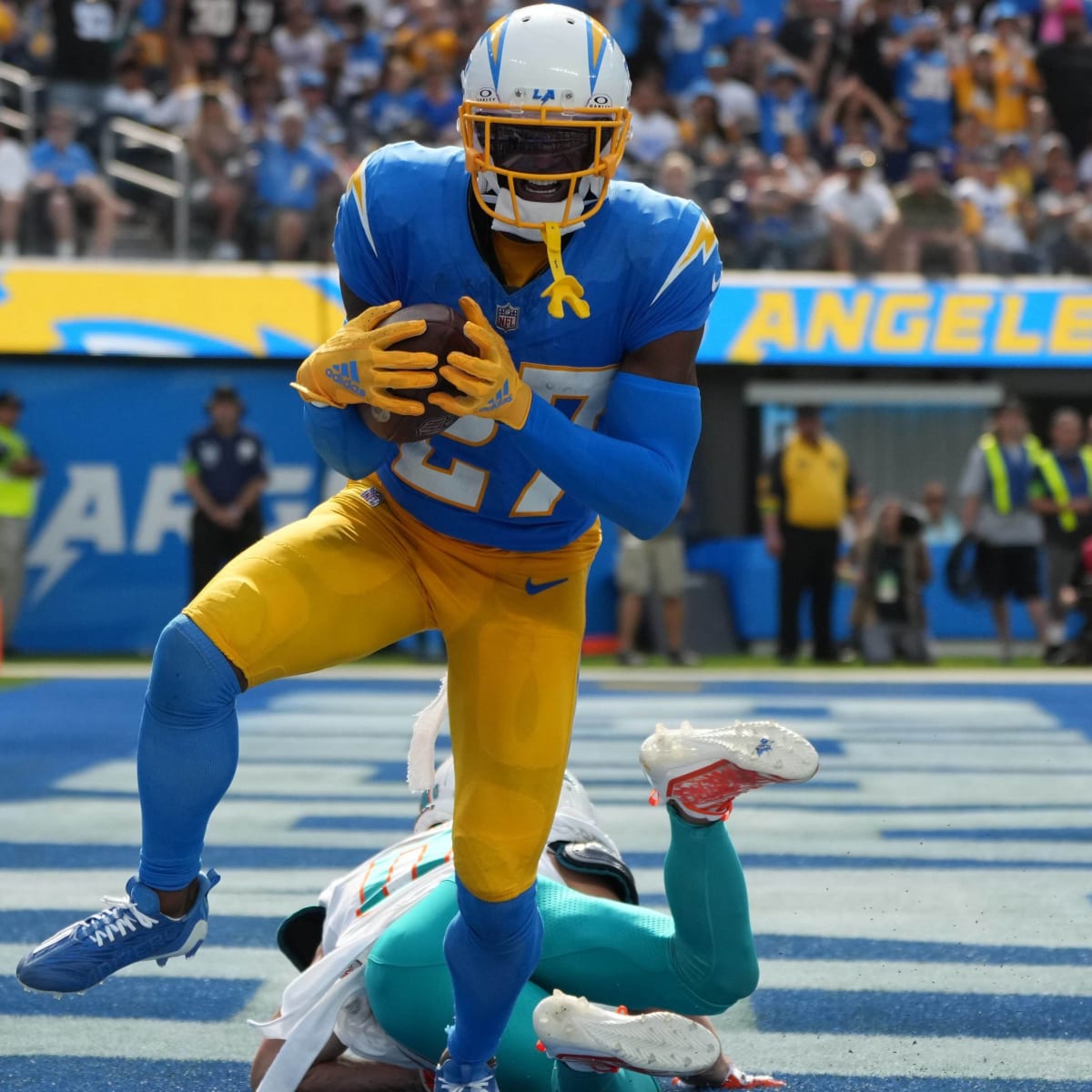 Los Angeles Chargers defensive back J.C. Jackson (27) lines up for