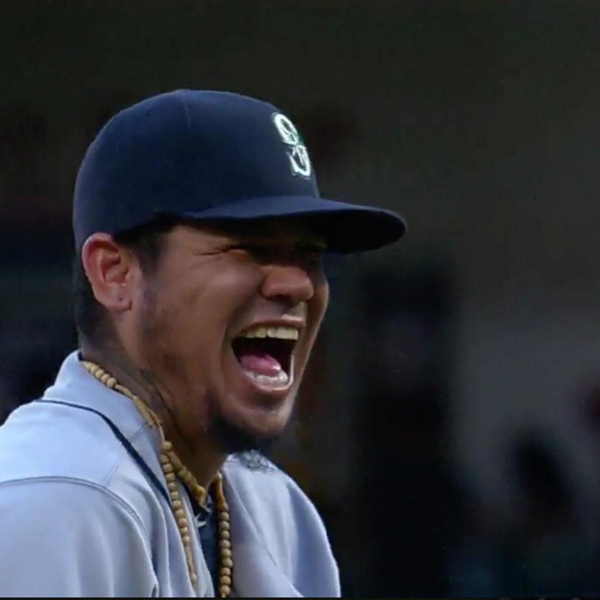 Felix Hernandez laughs hysterically after striking out Adrian