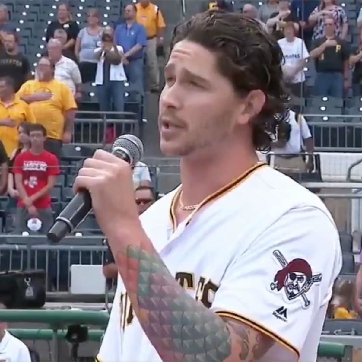 Performing Tuesday's national anthem at PNC Park was none other than  Pirates pitcher Steven Brault