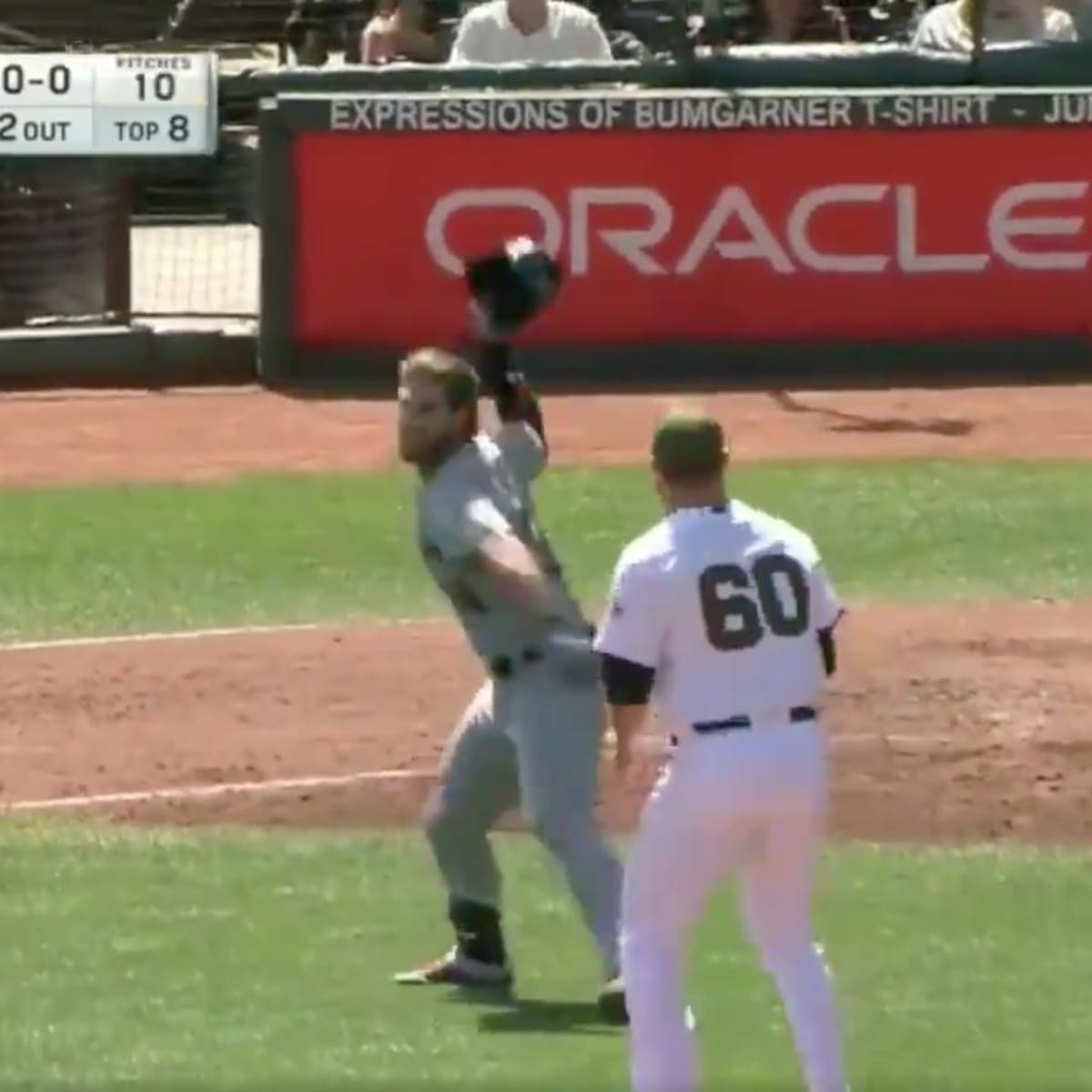 Bryce Harper tried for a double, then his helmet fell off, then he tripped  over his helmet, and then, welp