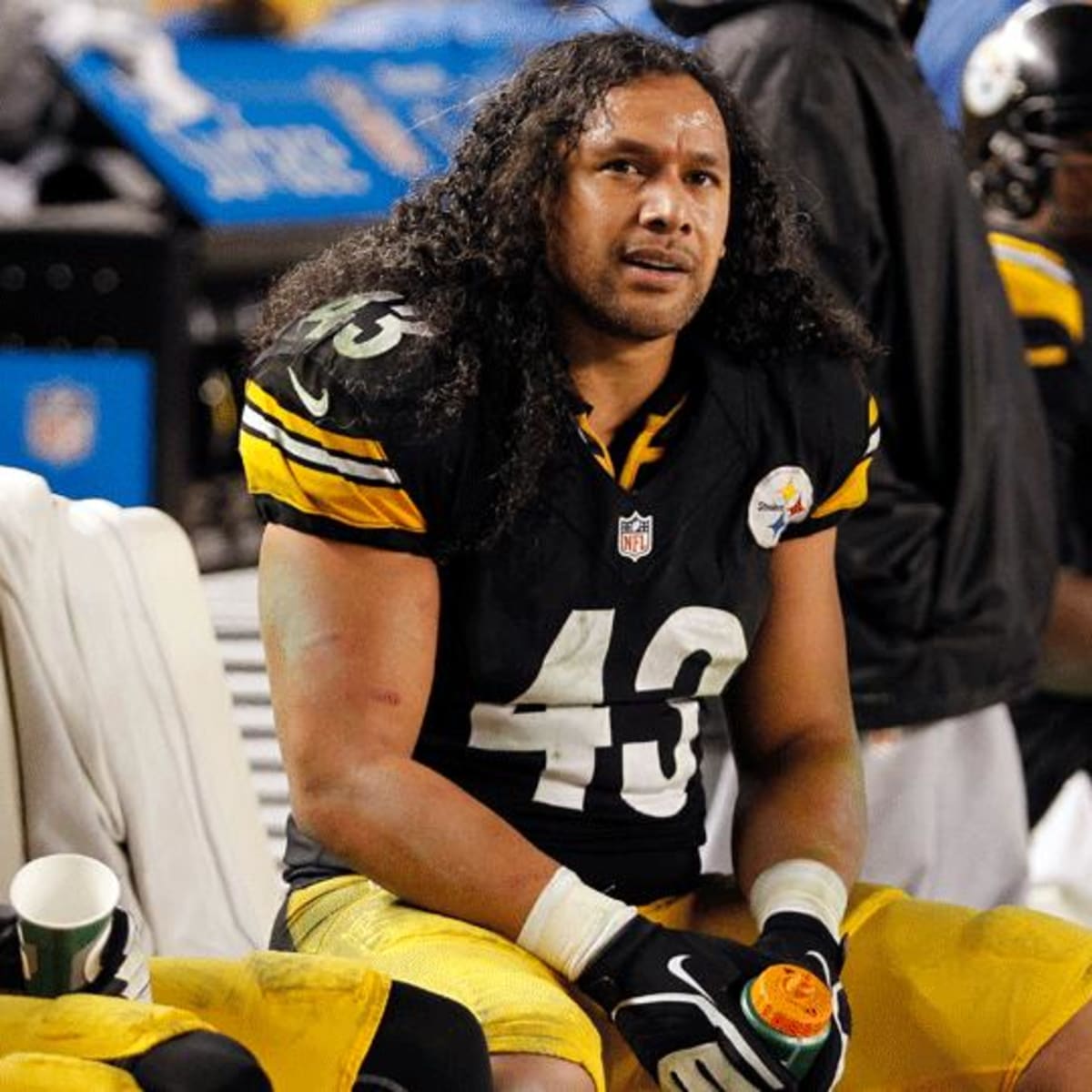 Pittsburgh Steelers strong safety Troy Polamalu (43) during a time-out in  the first quarter of an NFL football game against the Baltimore Ravens on  Sunday, Oct. 20, 2013, in Pittsburgh. The Steelers