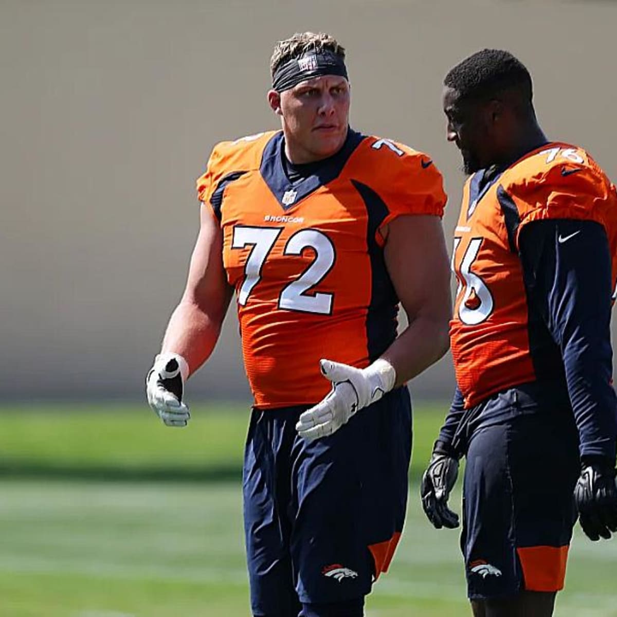 Garett Bolles of the Denver Broncos runs up field against the New York Jest  in the first half of an NFL football game Sunday, Sept. 26, 2021, in Denver.  (AP Photo/Bart Young