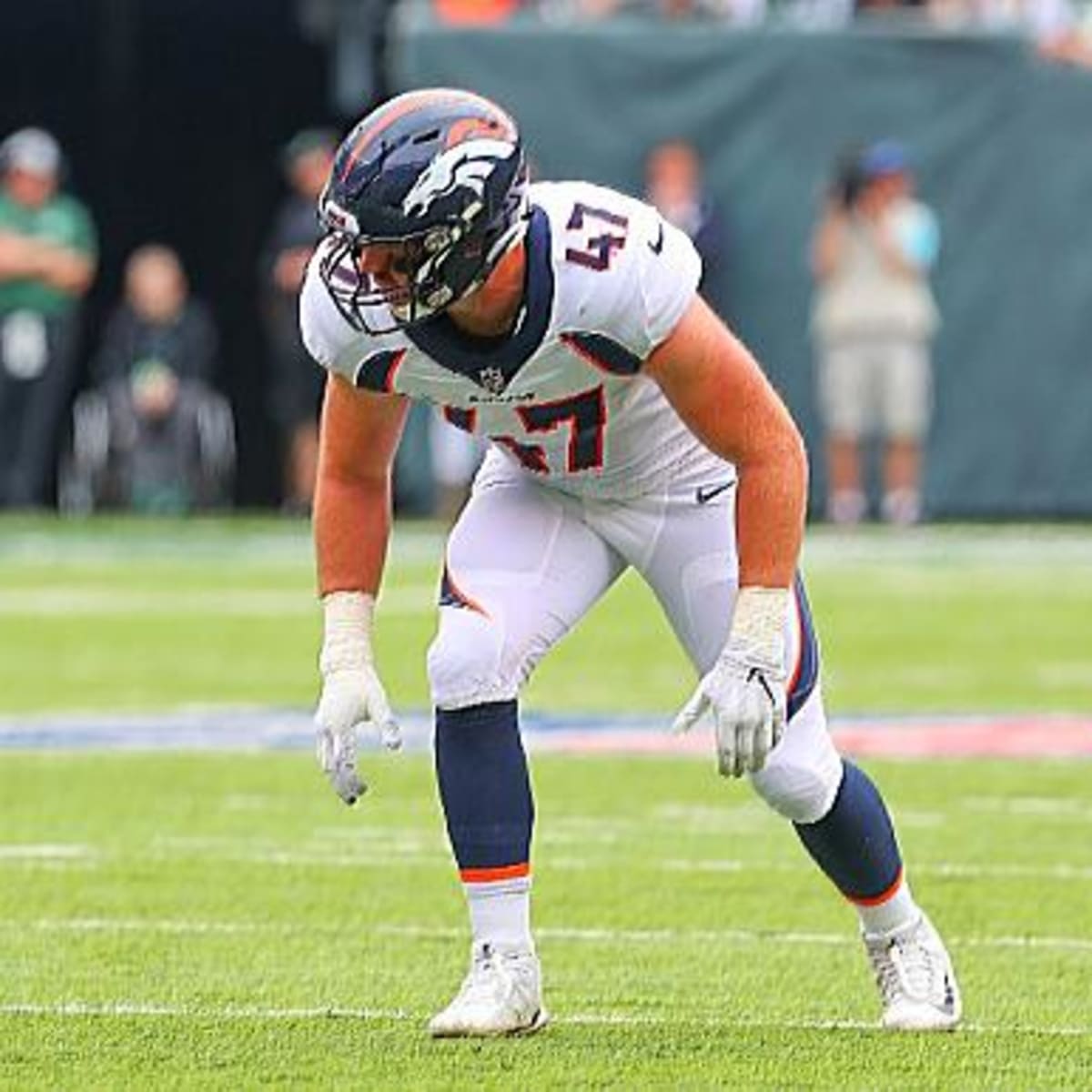 Broncos celebration after Josey Jewell's first interception looked