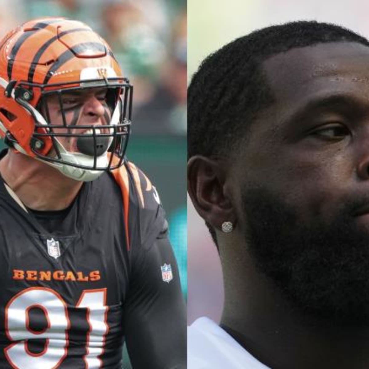 Cincinnati Bengals defensive end Trey Hendrickson (91) pauses on the field  against the Tennessee Titans during the second quarter of an NFL divisional  playoff football game, Saturday, Jan. 22, 2022, in Nashville