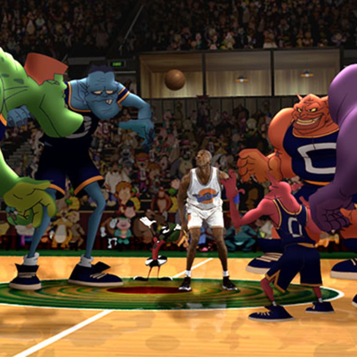 Basketball players deals in space jam