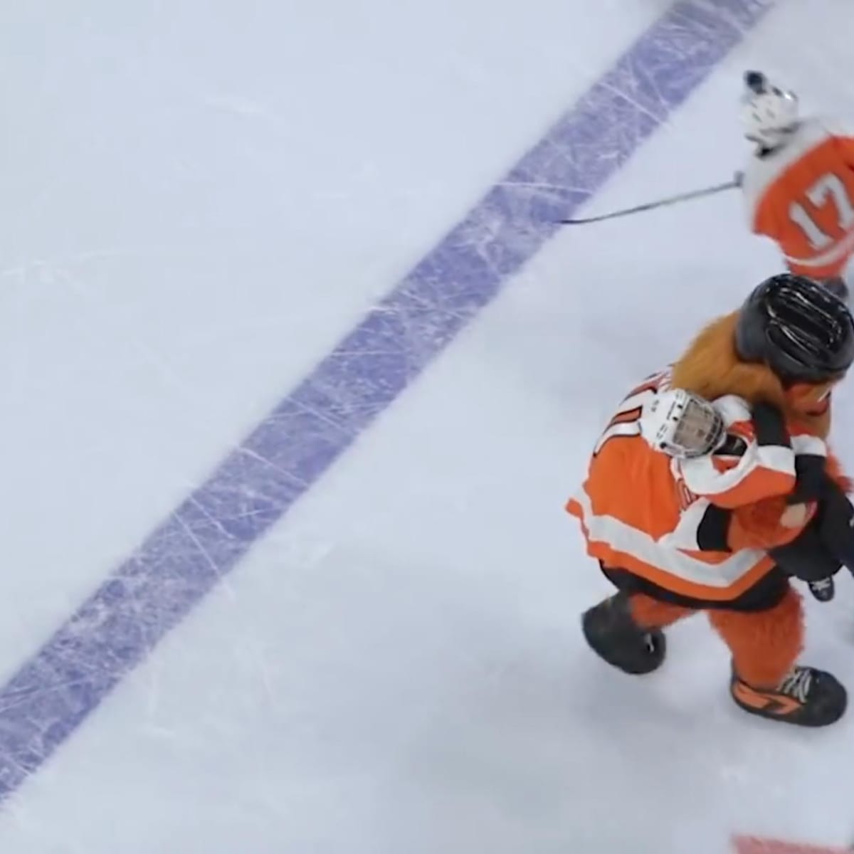 fan falls into penalty box