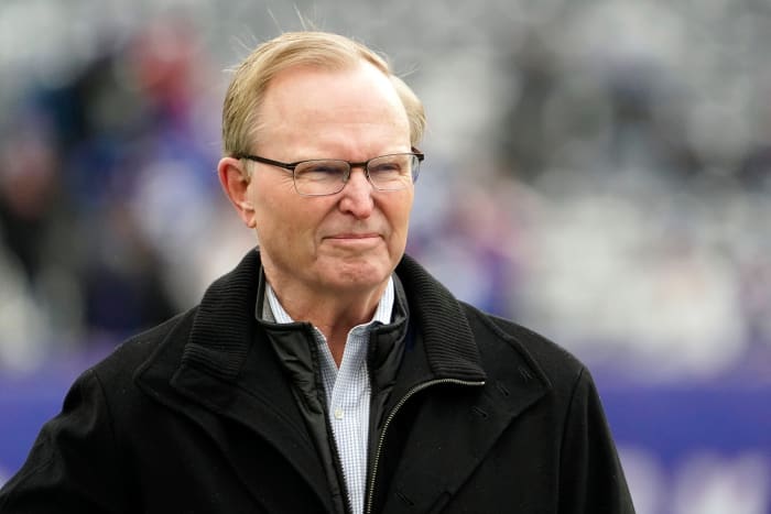 New York Giants CEO and co-owner John Mara on the field before the Giants host the Washington Football Team in the final game of the season at MetLife Stadium on Sunday, Jan. 9, 2022.