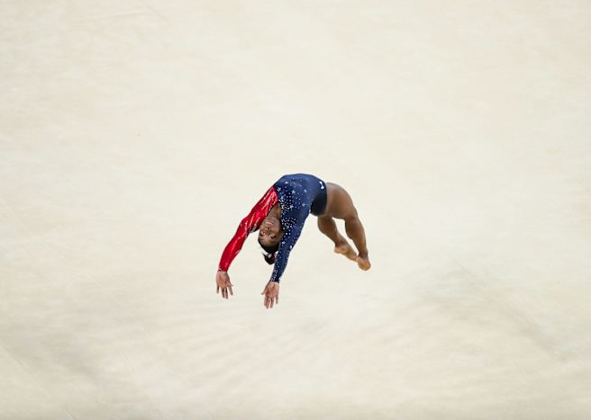 Biles competing at the Rio 2016 Olympics.