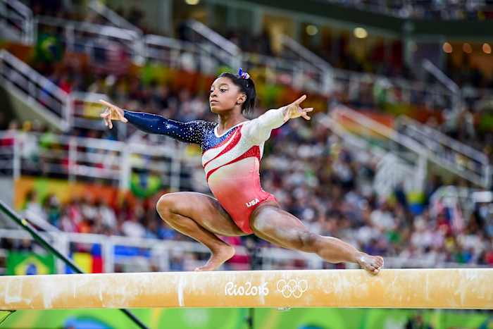 Biles competing at the Rio 2016 Olympics.