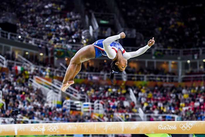 Biles competing at the Rio 2016 Olympics.