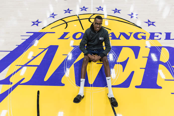 Christian Koloko, now of the Toronto Raptors, poses for a photo at the 2018 Basketball Without Borders event in Los Angeles