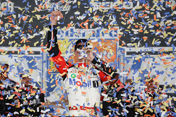 Kevin Harvick celebrates after winning at Richmond, his second consecutive win after failing to win his previous 65 tries. Photo courtesy NASCAR.