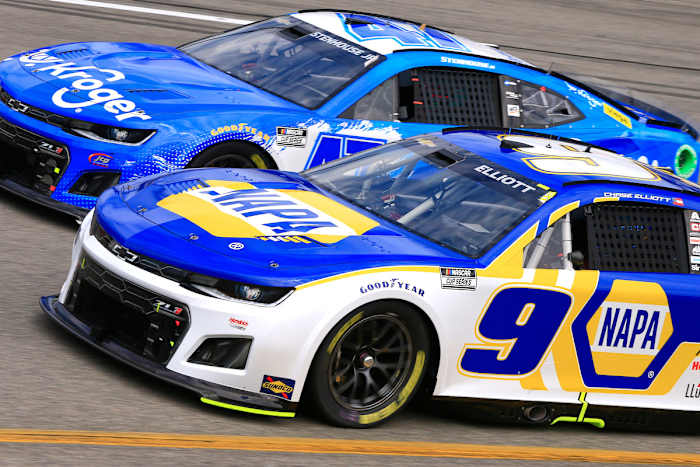 Chase Elliott, driver of the No. 9 Hendrick Motorsports Chevrolet Camaro ZL1 races to a fifth-place finish Sunday during the NASCAR Cup Series Federated Auto Parts 400 at Richmond Raceway. (Photo by Jim Fluharty/HHP for Chevy Racing)