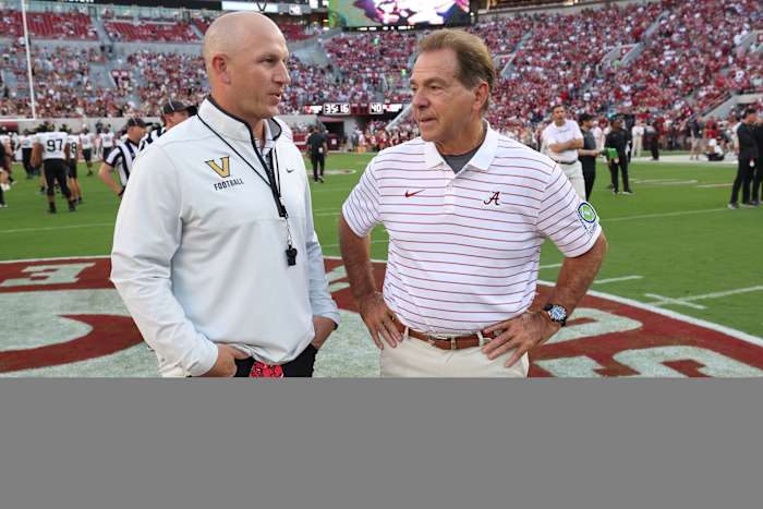 Alabama coach Nick Saban and Vanderbilt coach Clark Lea