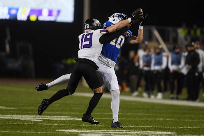 SDSU's wide receiver Jaxon Janke (10) catches the ball during the second quarter while playing against University of Albany on Friday, Dec. 15, 2023 at Dana J. Dykhouse in Brookings