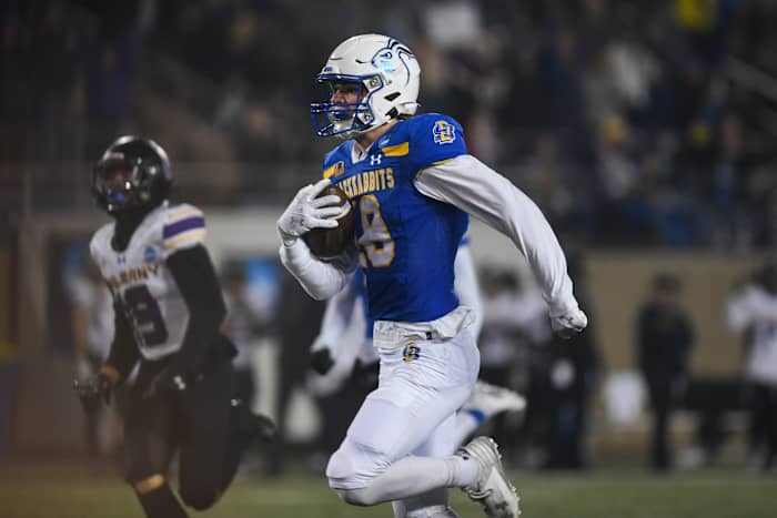 SDSU's wide receiver Griffin Wilde runs for the touchdown on Friday, Dec. 15, 2023 at Dana J. Dykhouse in Brookings.