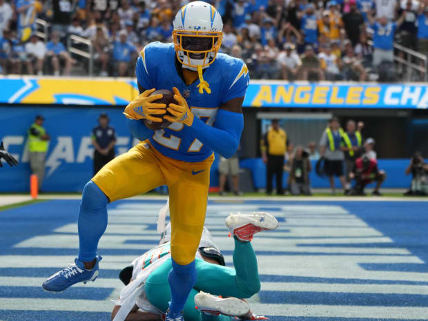 Los Angeles Chargers running back Justin Jackson carries during the first  half of an NFL football game against the Denver Broncos Sunday, Jan. 2, 2022,  in Inglewood, Calif. (AP Photo/Ashley Landis Stock