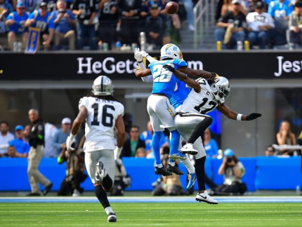 Asante Samuel Jr. pick helps Chargers hold on to beat Raiders - Los Angeles  Times