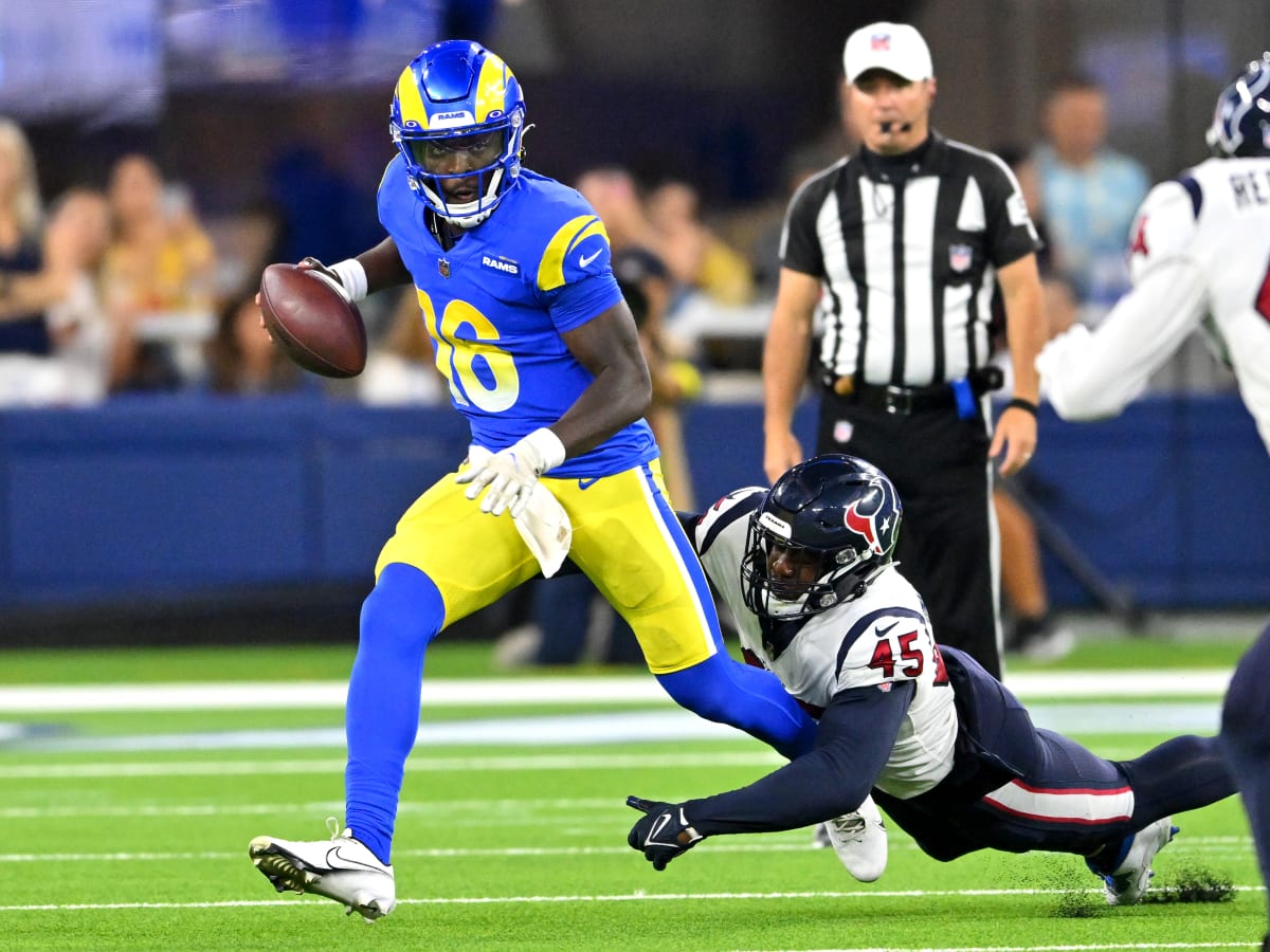 INGLEWOOD, CA - AUGUST 14: Los Angeles Rams quarterback Bryce Perkins (16)  during the Los Angeles Chargers versus the Los Angeles Rams preseason NFL  game on August 14, 2021, at SoFi Stadium