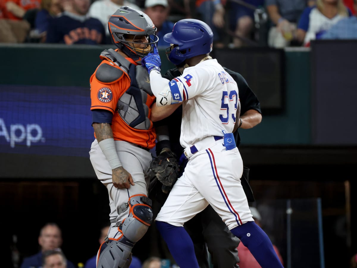 Rangers – Astros brawl after Adolis Garcia hit by pitch in 6 photos