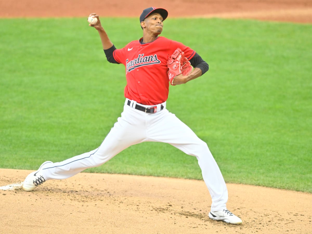 Starting pitcher Triston McKenzie of the Cleveland Guardians delivers