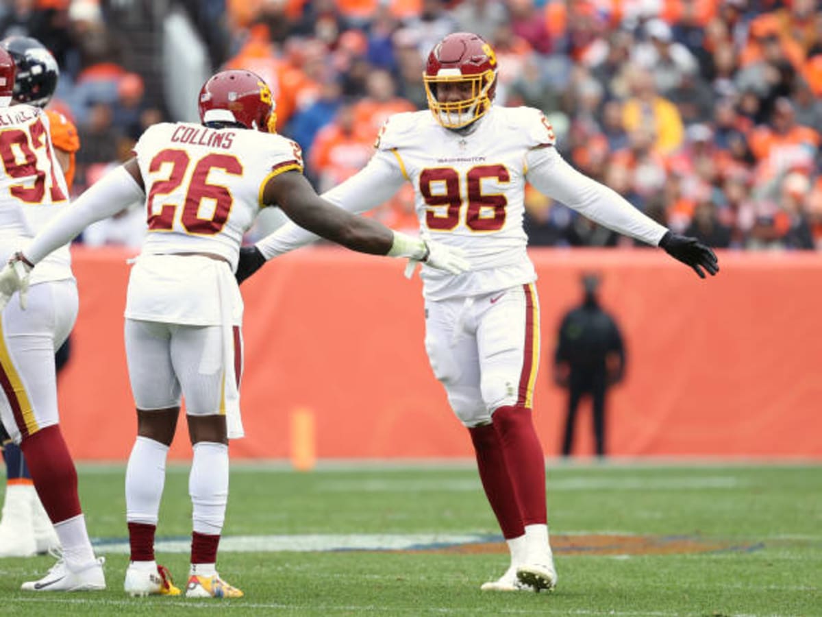 Washington Commanders defensive end James Smith-Williams (96) runs during  an NFL football game against the Tennessee Titans, Sunday, October 9, 2022  in Landover. (AP Photo/Daniel Kucin Jr Stock Photo - Alamy