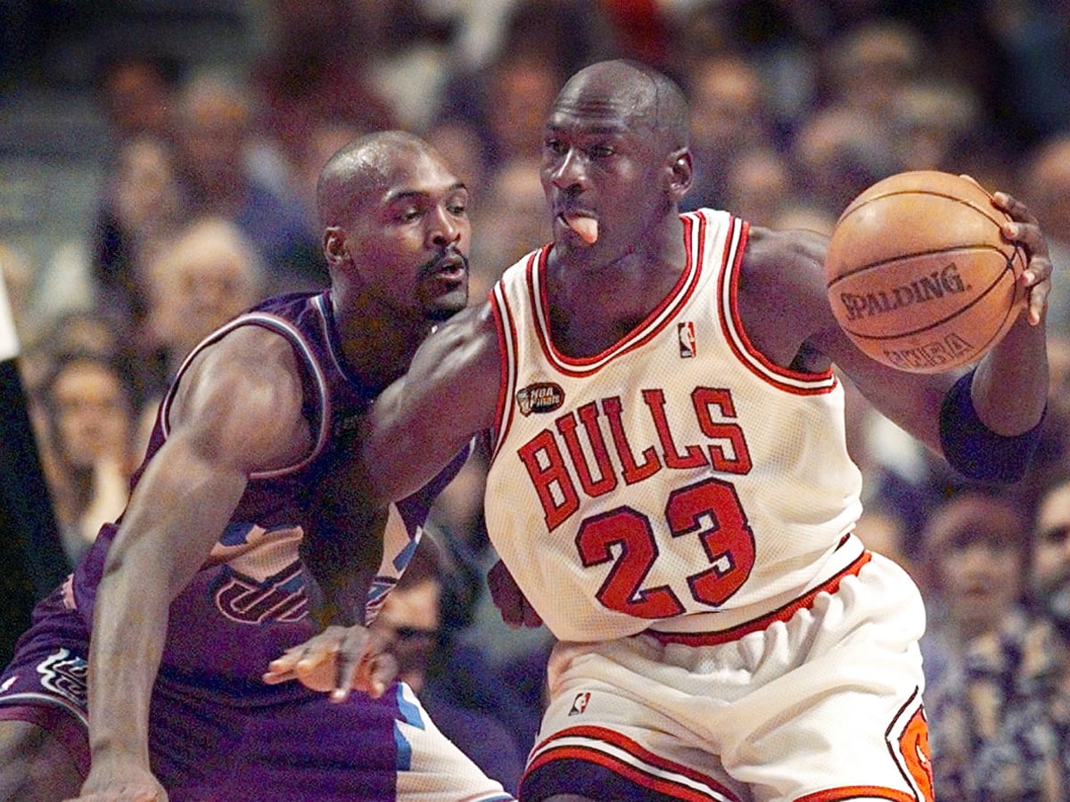 NBA Finals, Chicago Bulls Michael Jordan in action, making game