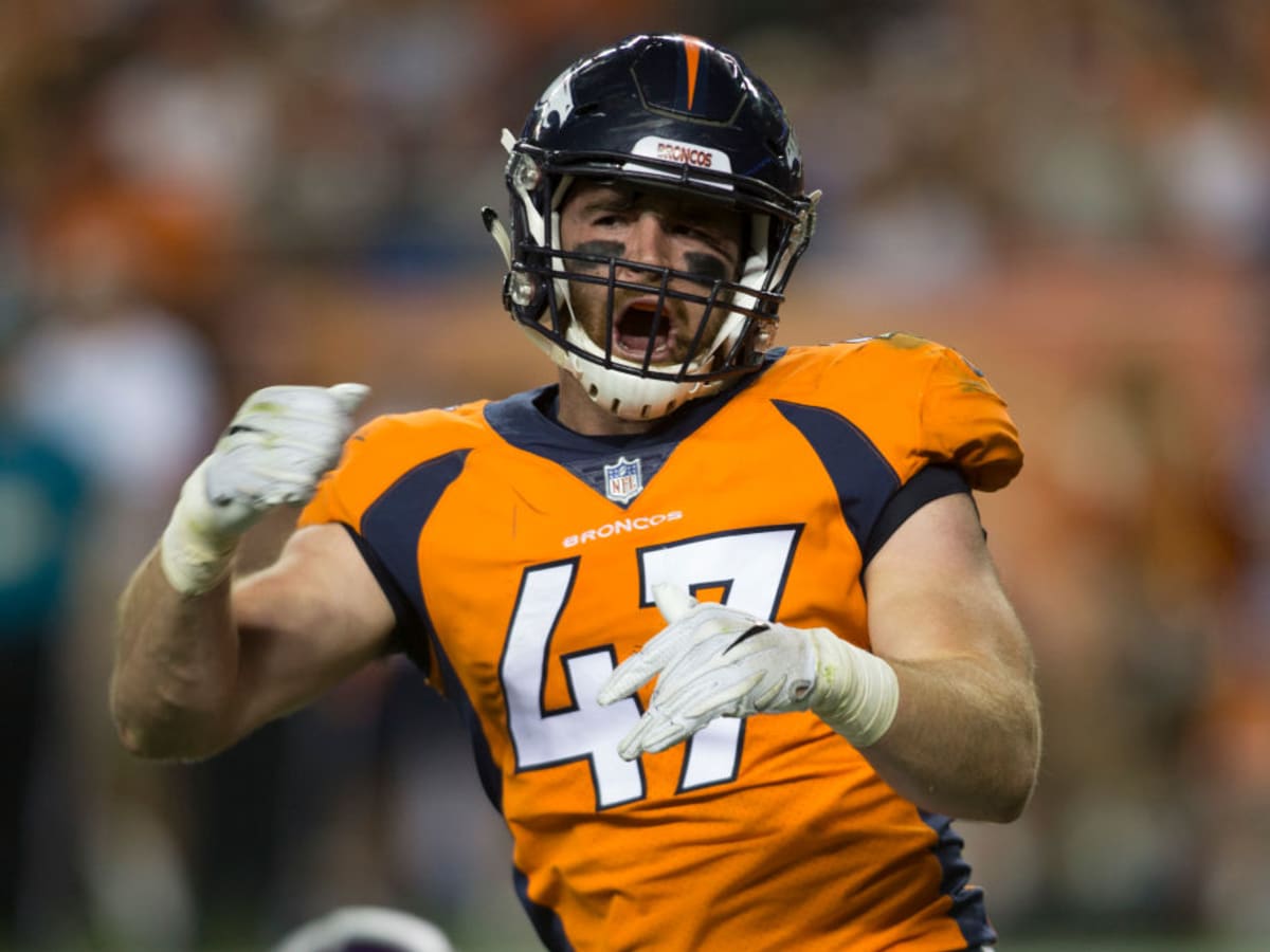 Denver Broncos linebacker Josey Jewell (47) reacts during an NFL football  game between the Carolina Panthers and the Denver Broncos on Sunday, Nov. 27,  2022, in Charlotte, N.C. (AP Photo/Jacob Kupferman Stock