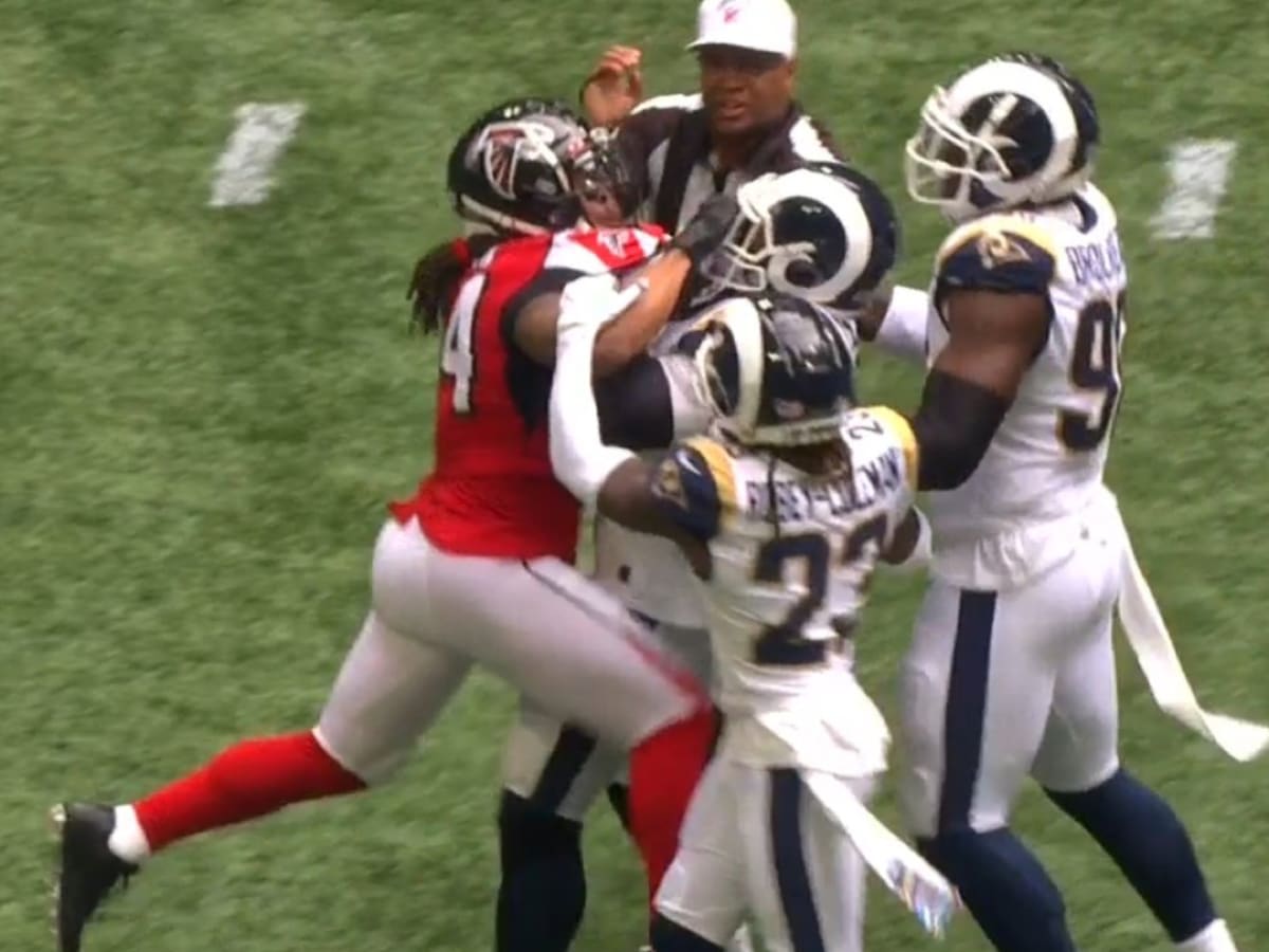 October 7th, 2018: Devonta Freeman #24 tackled by Steelers #28