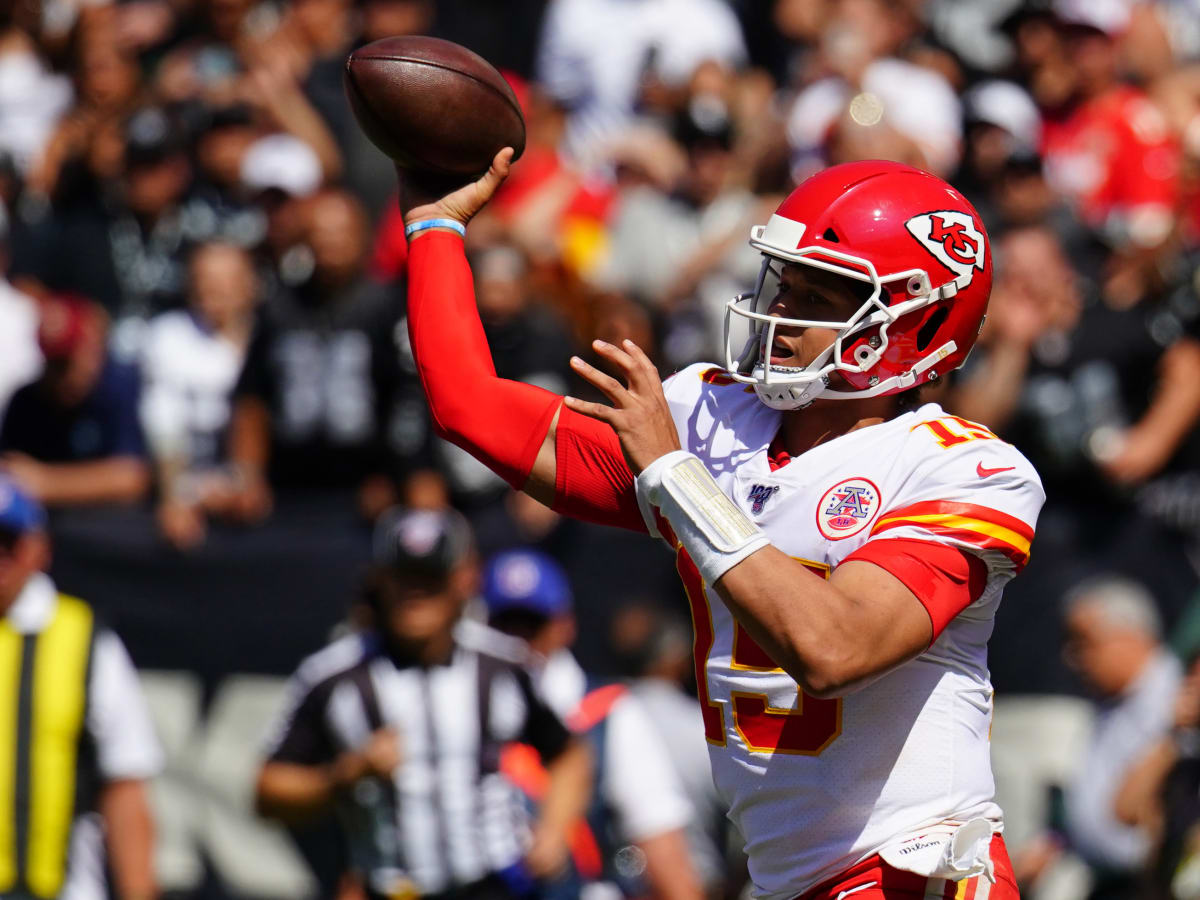 KANSAS CITY, MO - DECEMBER 12: Kansas City Chiefs quarterback Patrick  Mahomes (15) throws a pass in the second quarter of an NFL game between the  Las Vegas Raiders and Kansas City