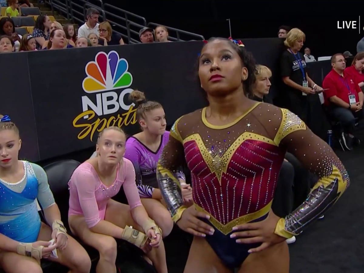 Jordan Chiles wears Wonder Woman leotard at gymnastics