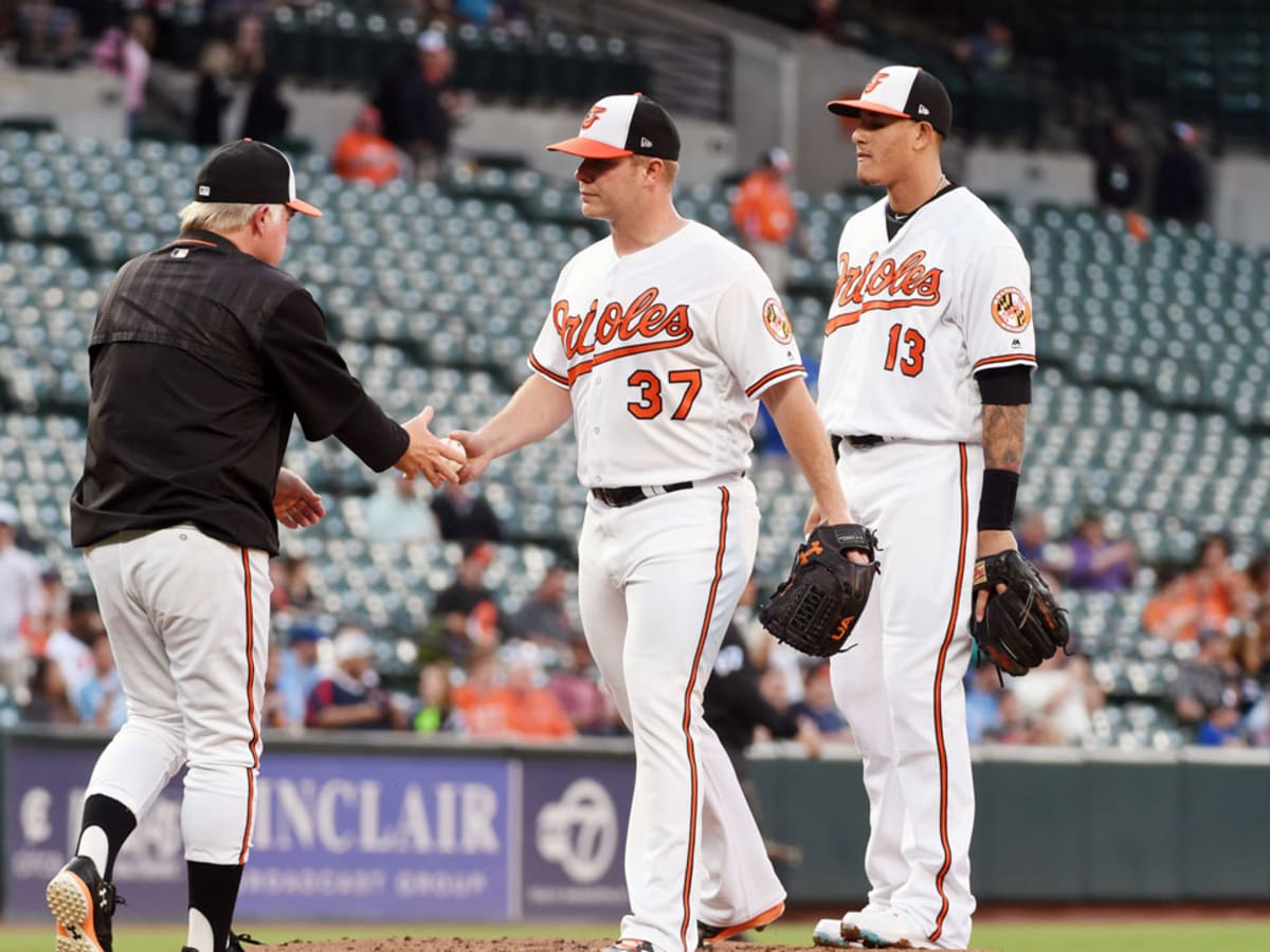 Baltimore, MD, USA. 17th June, 2018. Baltimore Orioles shortstop Manny  Machado (13) upset after striking out in the seventh inning during MLB  action between the Miami Marlins and the Baltimore Orioles at