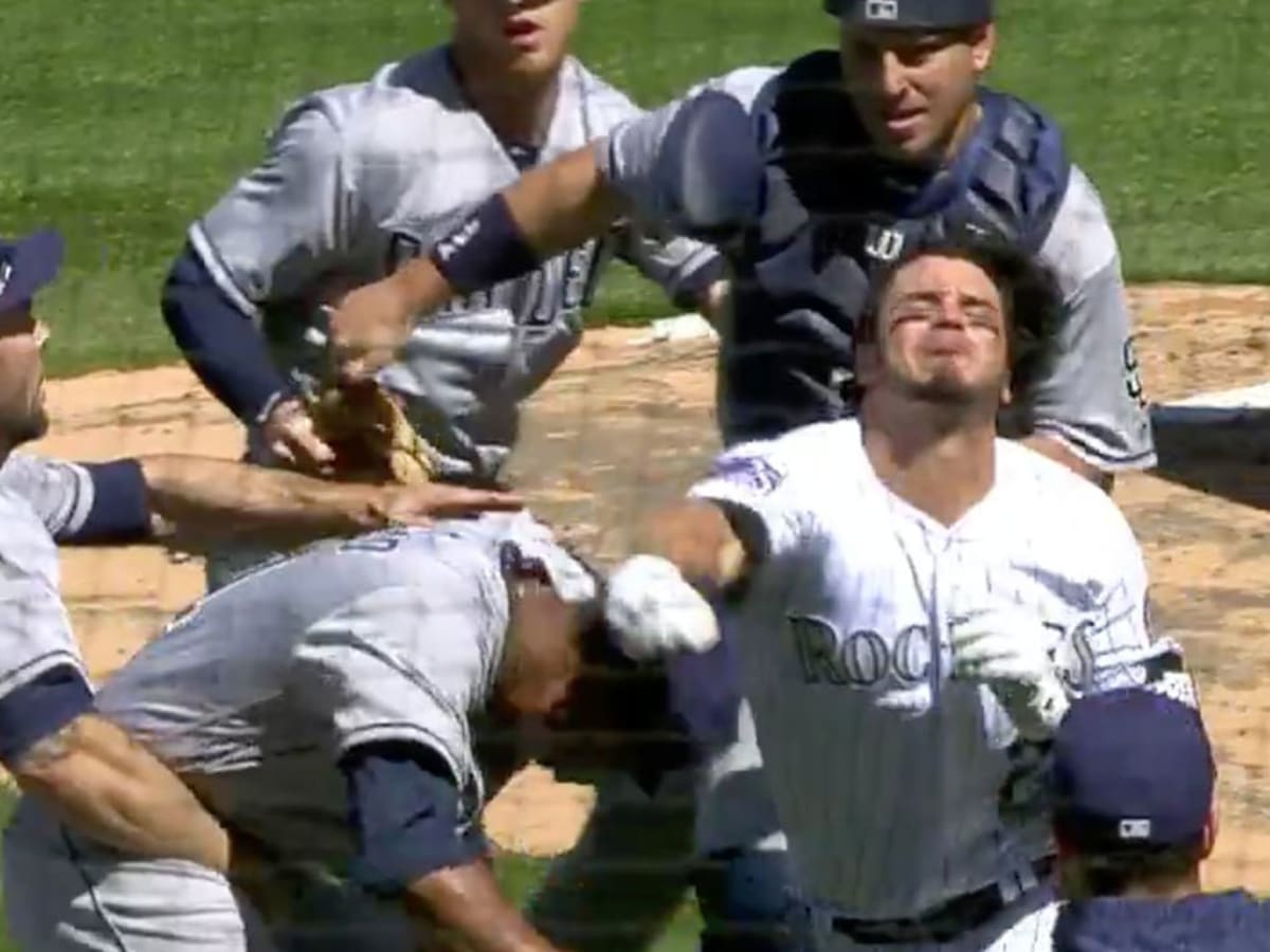 Rockies' Nolan Arenado charges mound after Padres pitcher throws