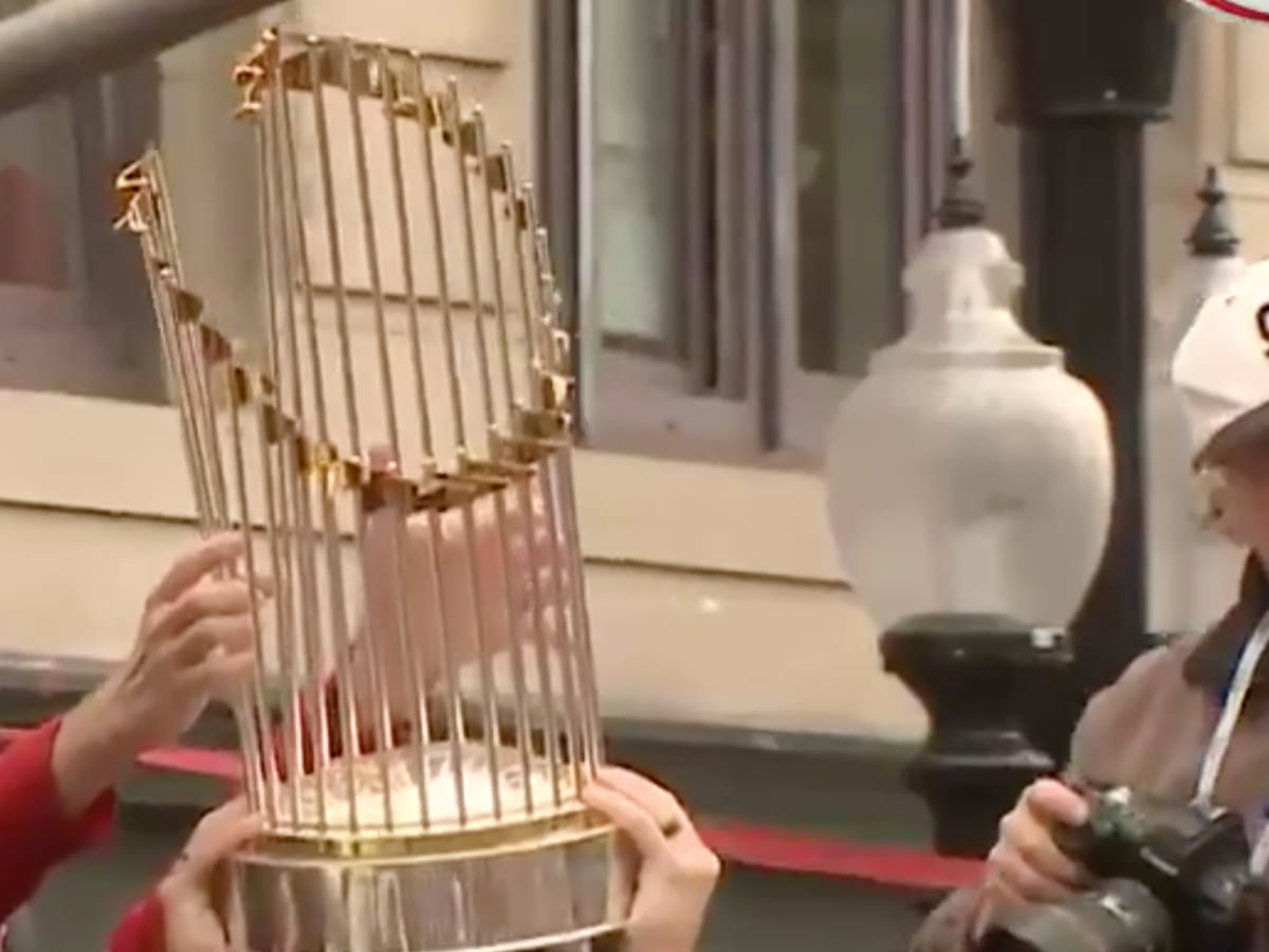 Fan dents Red Sox' World Series trophy by throwing beer can at it