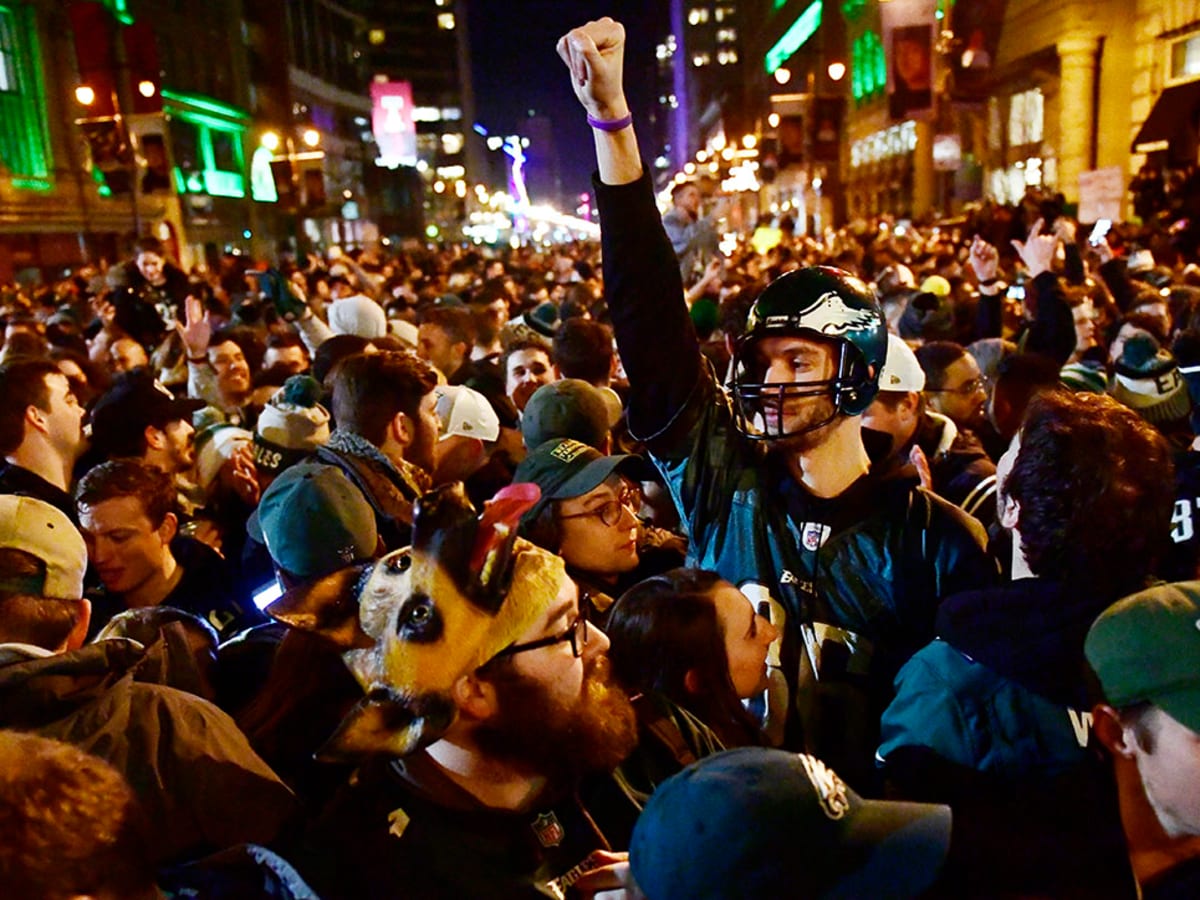Celebrities and Eagles players celebrate the Birds' Super Bowl victory down  Broad Street
