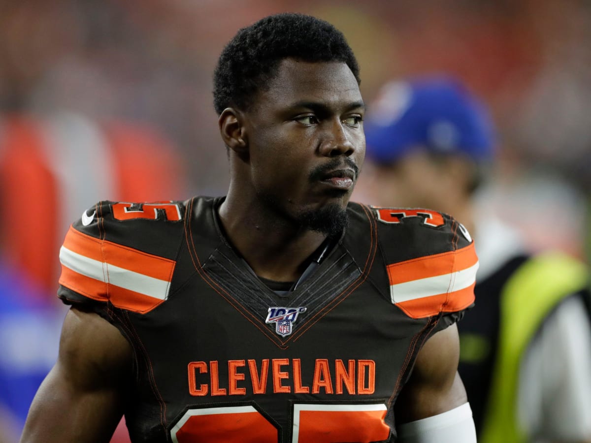 Cleveland Browns defensive back Jermaine Whitehead stands on the field  during an NFL preseason football game against the Washington Redskins,  Thursday, Aug. 8, 2019, in Cleveland. Cleveland won 30-10. (AP Photo/David  Richard