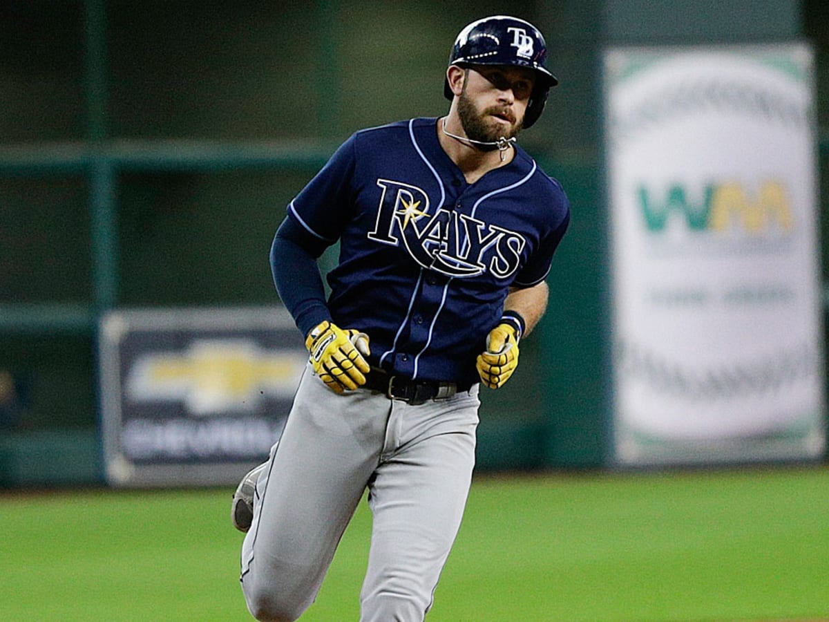 Tampa Bay Rays' Evan Longoria connects on a hit against the Boston