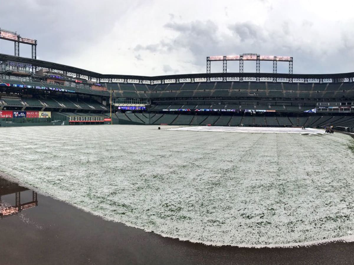 PHOTOS: Coors Field gets heavy hail dump before Rockies game vs. Dodgers –  The Denver Post