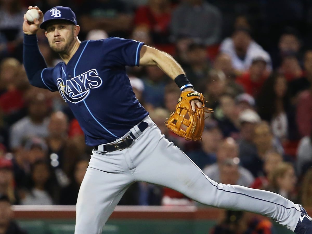 Tampa Bay Rays third baseman Evan Longoria steps into the batters