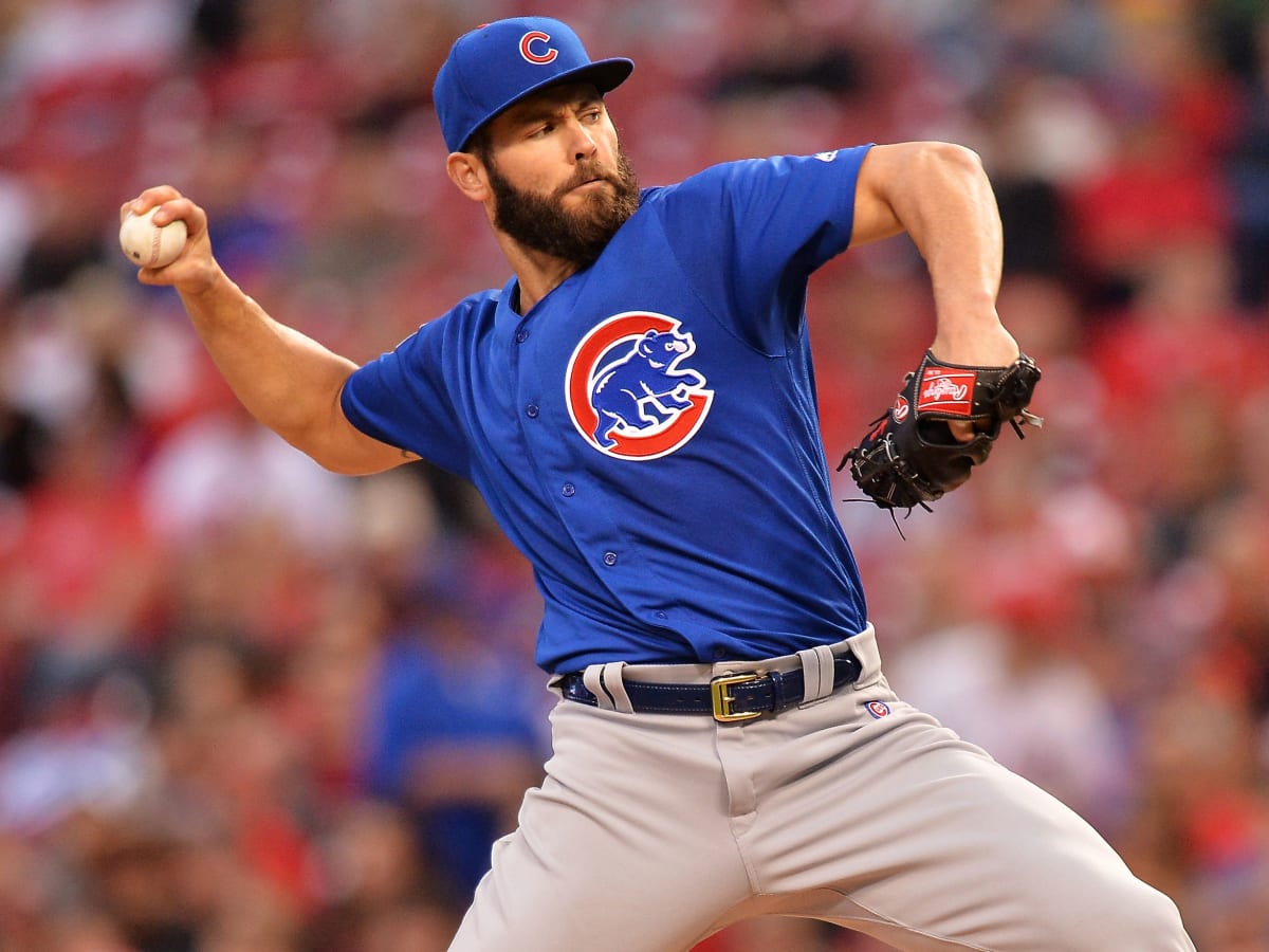 Jake Arrieta of the Chicago Cubs pitches against the Oakland