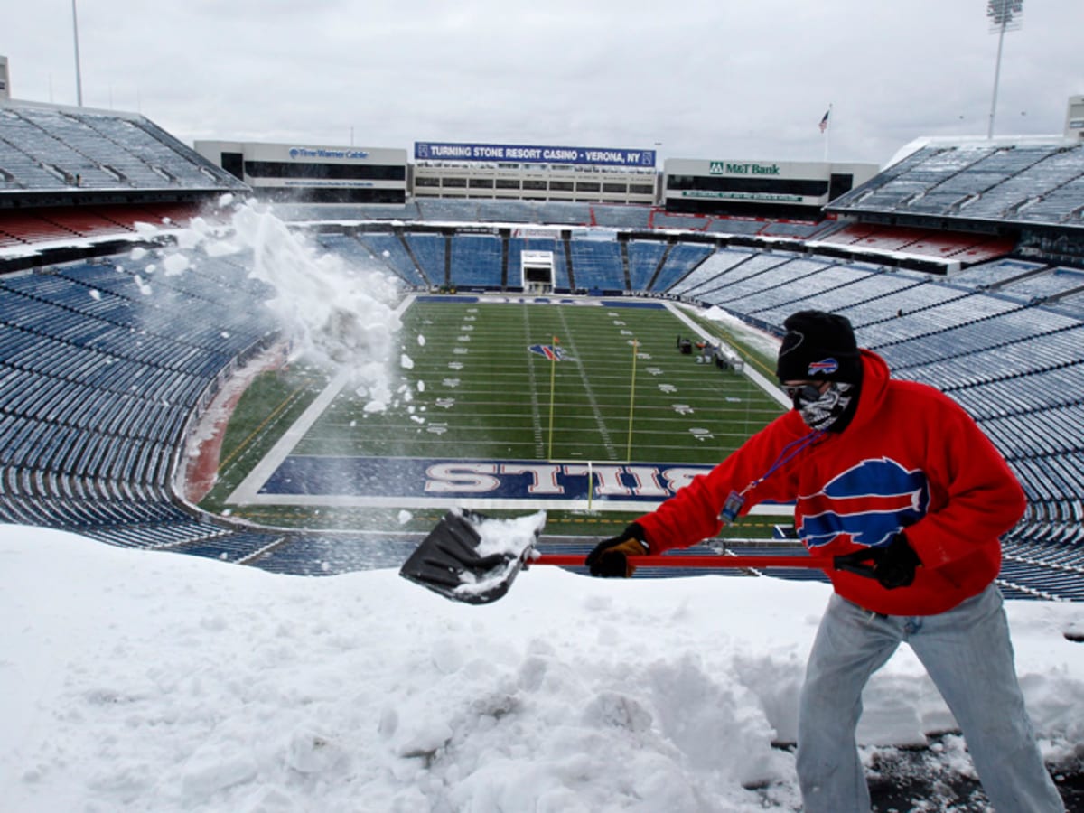 The MetLife Stadium field crew had a busy day shoveling snow at