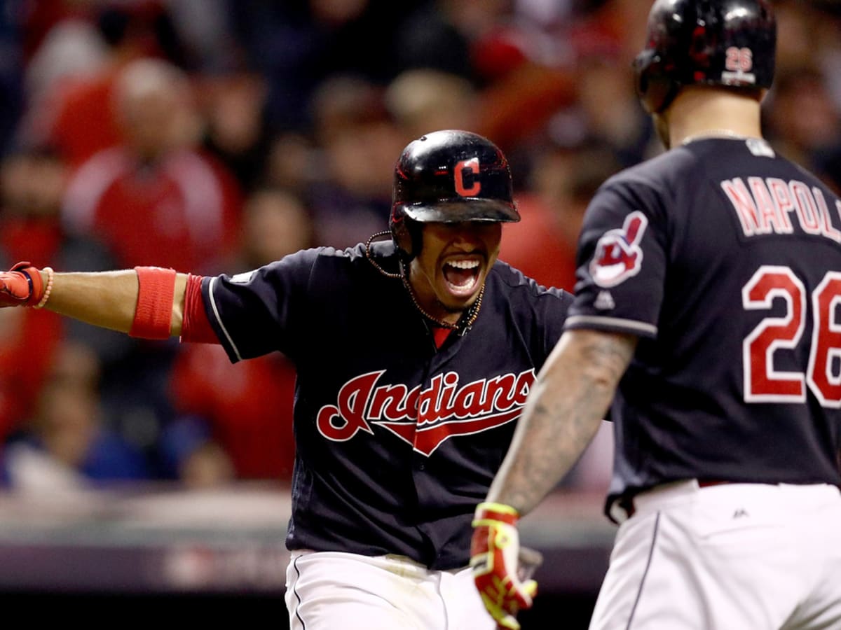 Francisco Lindor, Cleveland Indians belt Los Angeles Angels 