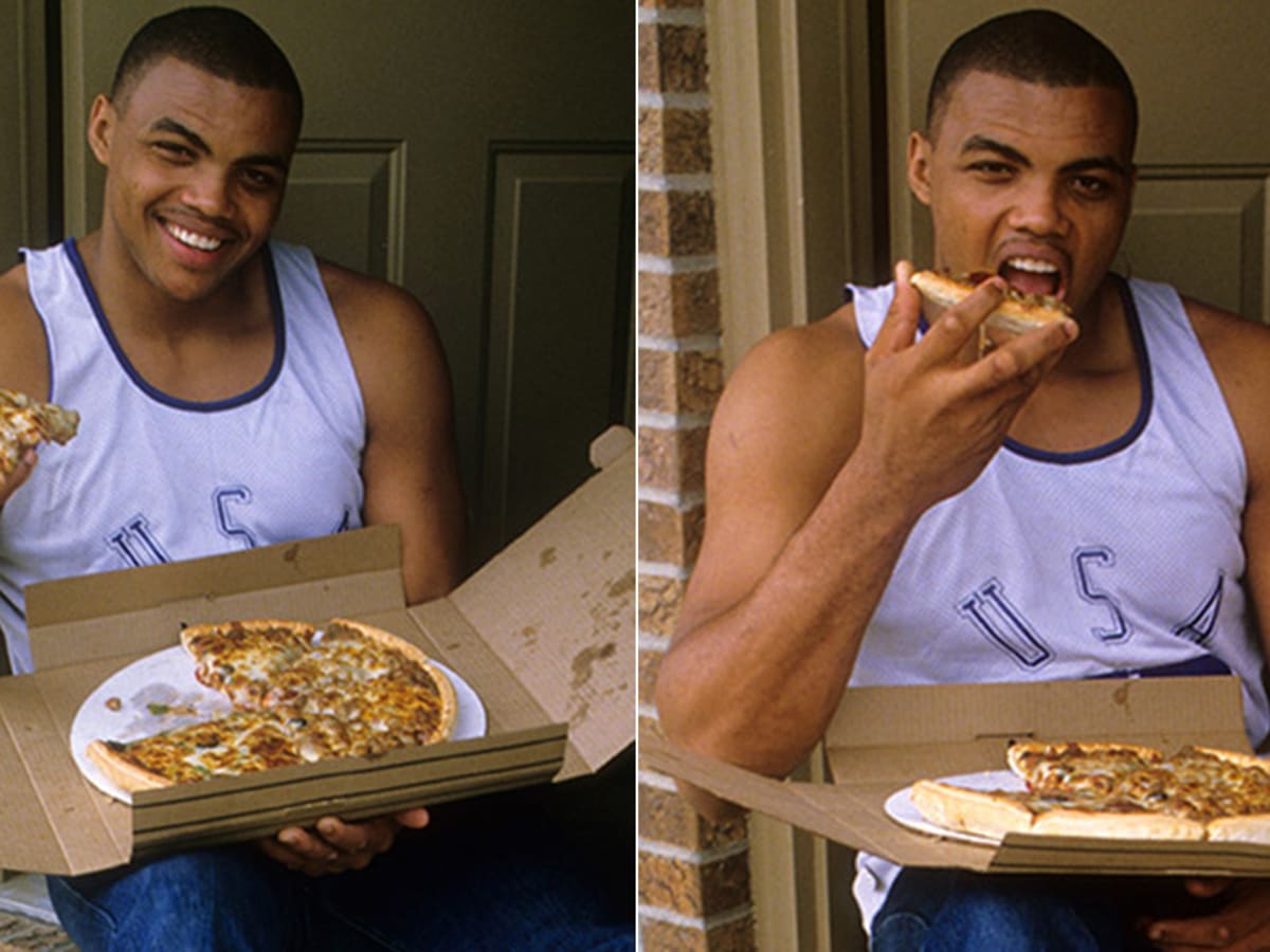 Charles Barkley Eating Pizza Men's T Shirt Streetwear 