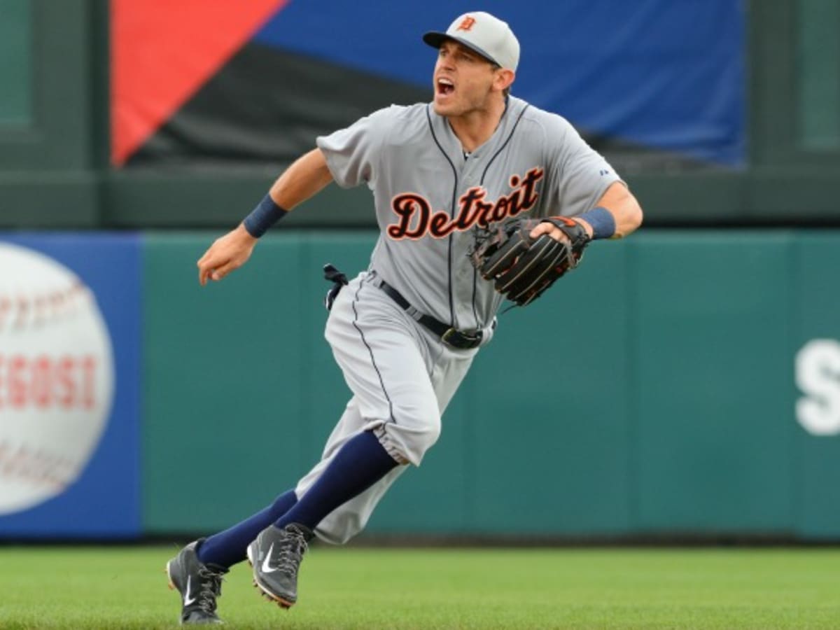 Texas Rangers' Ian Kinsler looks on in frustration after being