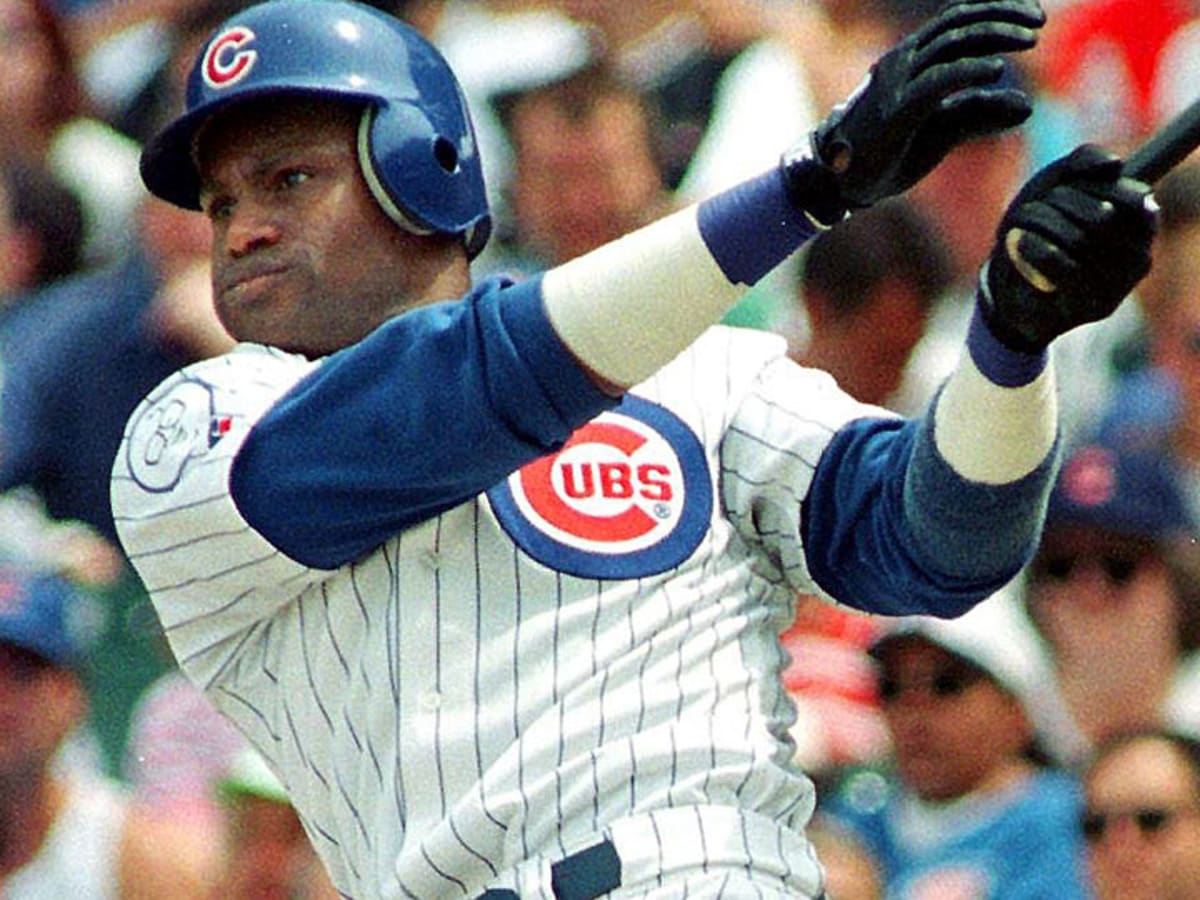 Chicago Cubs' Sammy Sosa steps out of the batters box during the